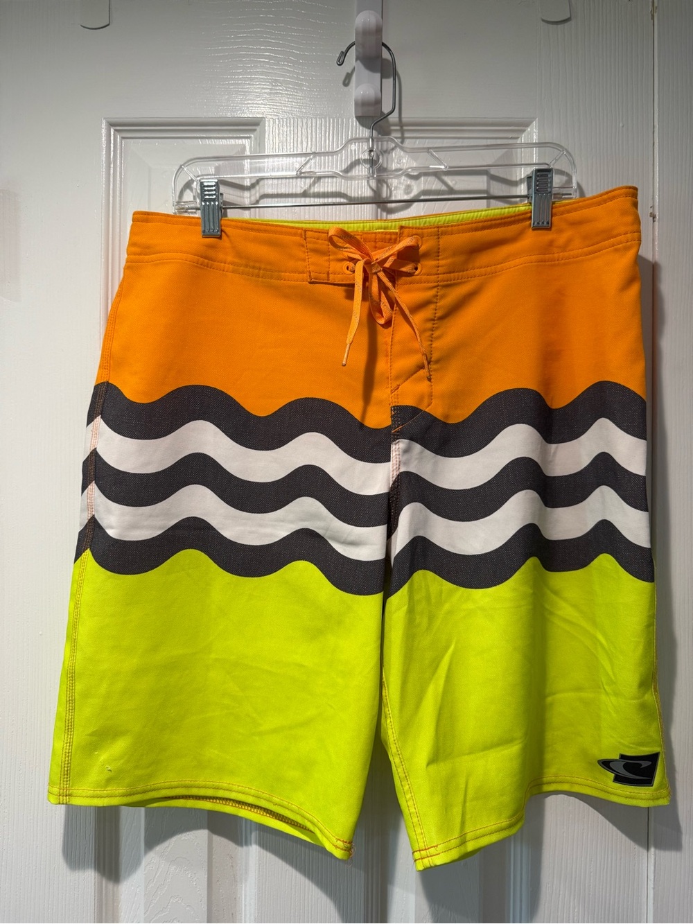 O'Neill Jordyfreak Orange & Neon Yellow Wave-Stripe Board Shorts
